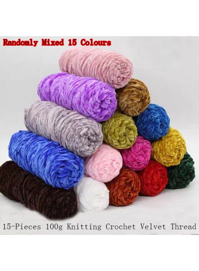 15-Pieces 100g Knitting Crochet Wool Thread Rolls,Soft Knitting Woven Yarn,DIY Hand Knitting Accessories,Randomly Mixed 15 Colours - Image 1