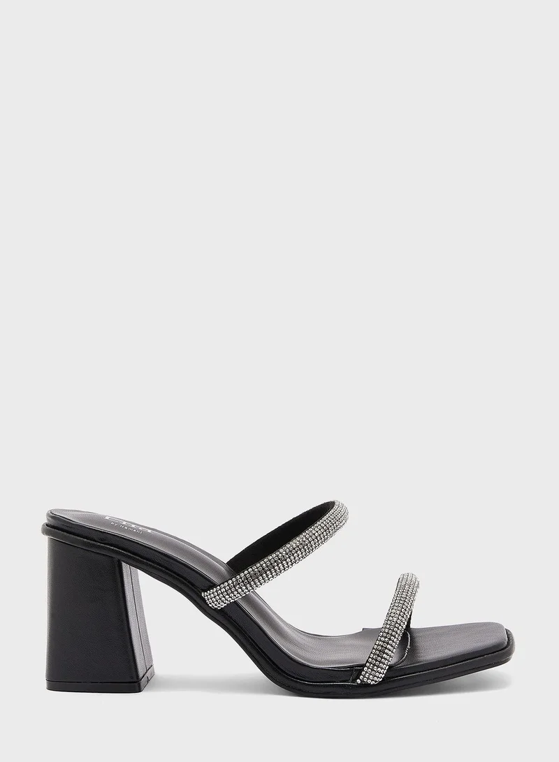 ELLA Diamante Strap Block Heel Mule Sandal