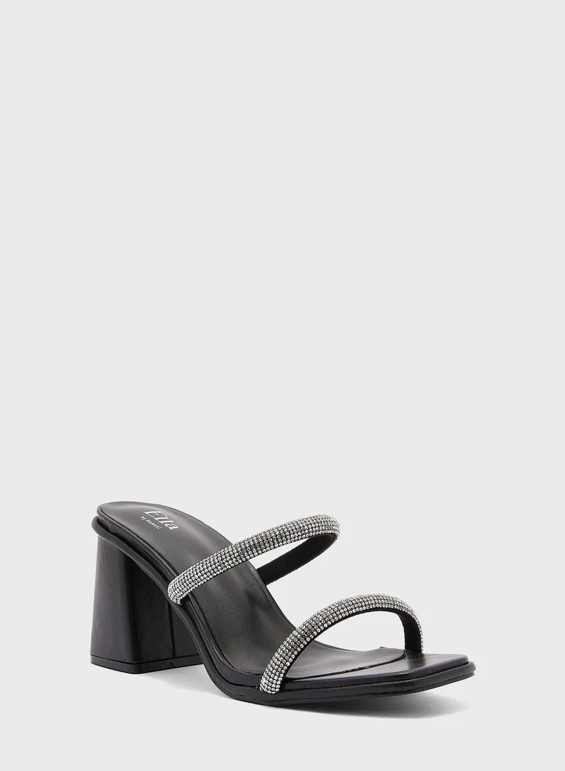 ELLA Diamante Strap Block Heel Mule Sandal