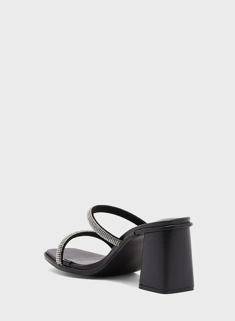 ELLA Diamante Strap Block Heel Mule Sandal
