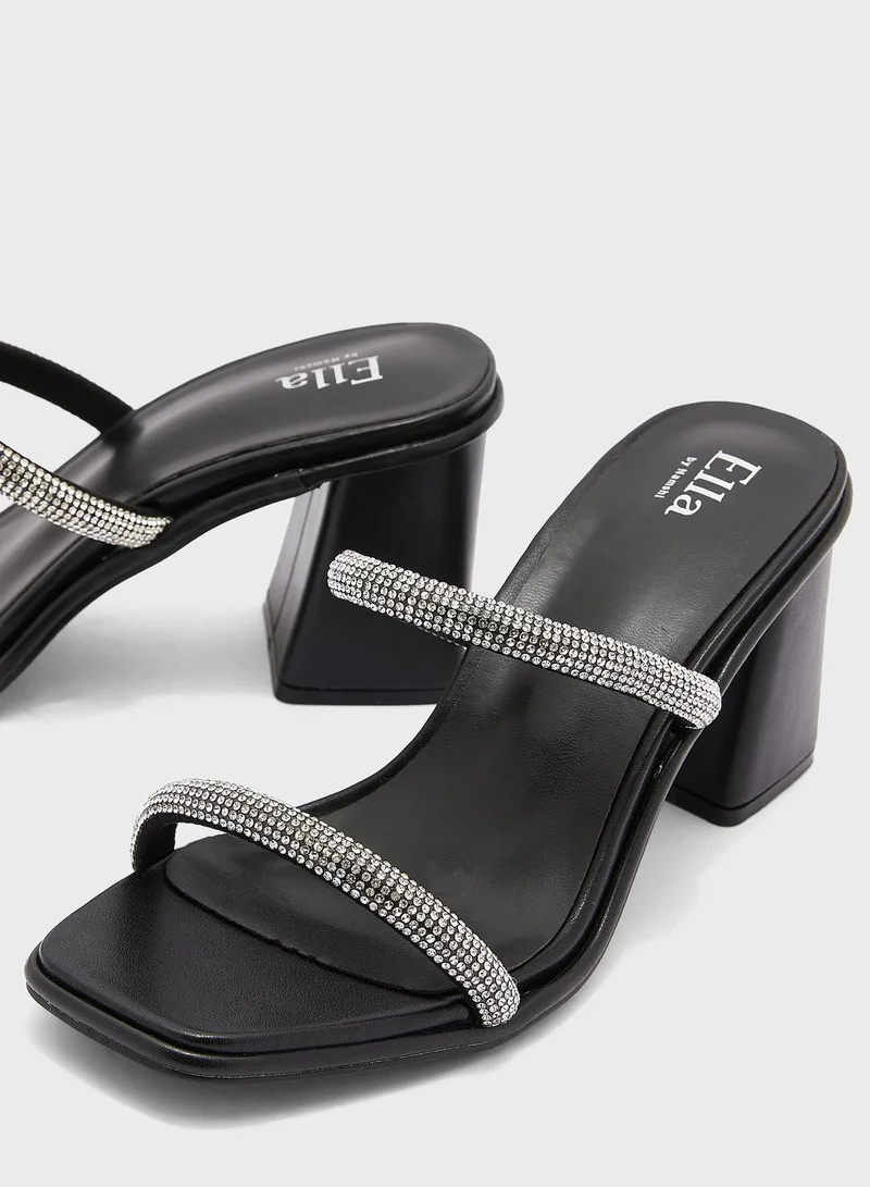 ELLA Diamante Strap Block Heel Mule Sandal