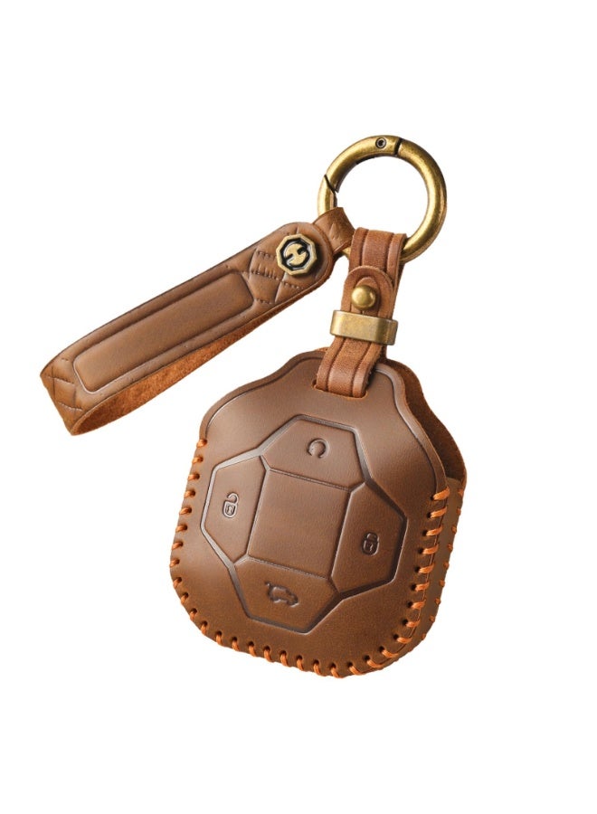 NOSKIN Leather Key Fob Cover with Keychain Fit for Chery Jetour Traveller T2 2023-2026 Key Remote,Durable Car Key Case for Men Women,Full Protection Key Holder (Brown) - Image 1