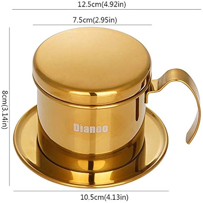 Dianoo Vietnamese Coffee Filter Press Coffee Maker Portable Stainless Steel Vietnamese Coffee Dripper Manual Coffee Infuser Filter For Home Office Cafe Restaurant Travel Gold - Image 2