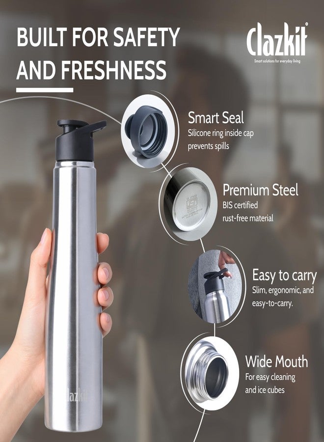 Clazkit Optimus Sporty Stainless Steel Water Bottle 1000ml Set of 2|ISI Certified| Leakproof, Rust-Free, BPA-Free, Durable for College, Fridge, Sports, Gym, Yoga & Office - Image 2