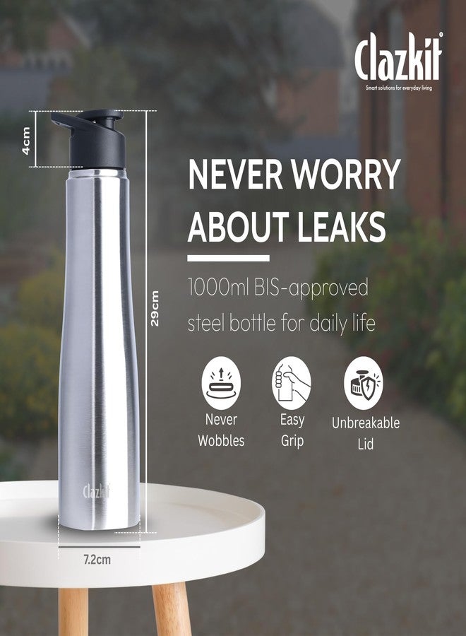 Clazkit Optimus Sporty Stainless Steel Water Bottle 1000ml Set of 2|ISI Certified| Leakproof, Rust-Free, BPA-Free, Durable for College, Fridge, Sports, Gym, Yoga & Office - Image 4