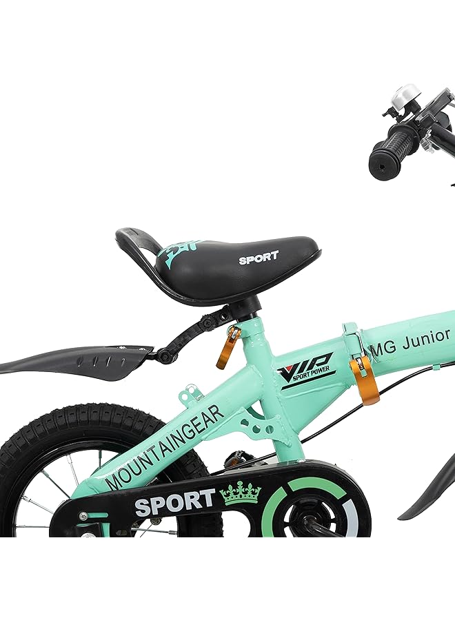 ماونتن جير دراجة أطفال قابلة للطي مع فرامل يدوية ومقعد وسلة لحمل الأدوات للأولاد والبنات، لون أخضر، مقاس 12 بوصة - Image 3