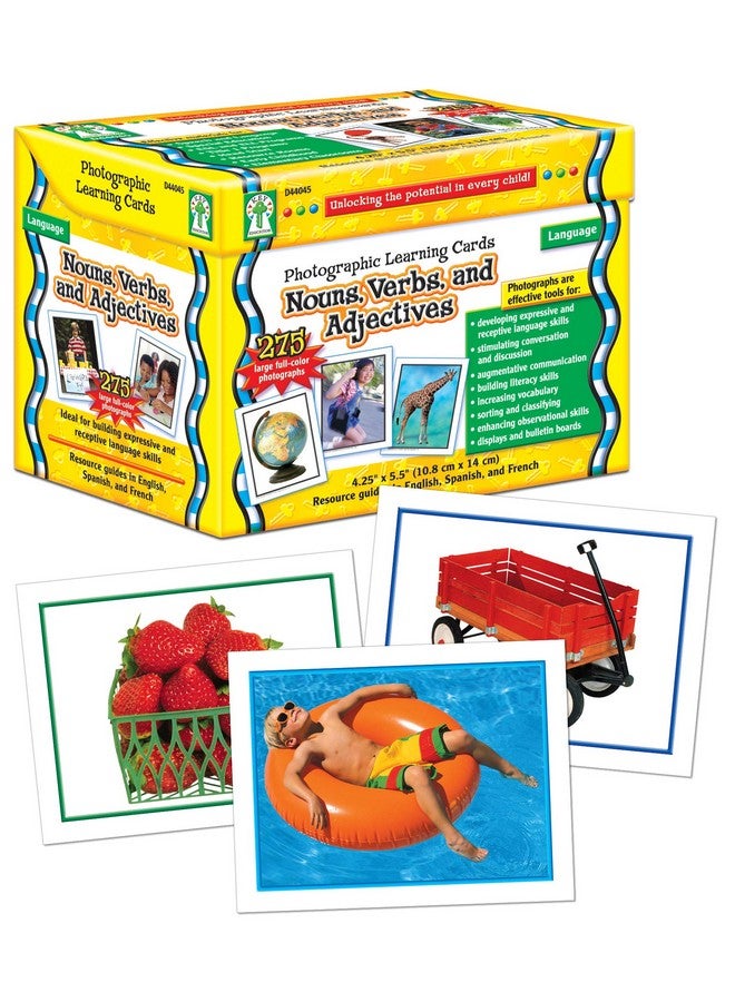 Key Education Publishing Key Education Nouns Verbs And Adjectives Photographic Learning Cards 275 Vocabulary Flash Cards Parts Of Speech Picture Games Learning Resources For Preschool Esl And Special Needs  - Image 1