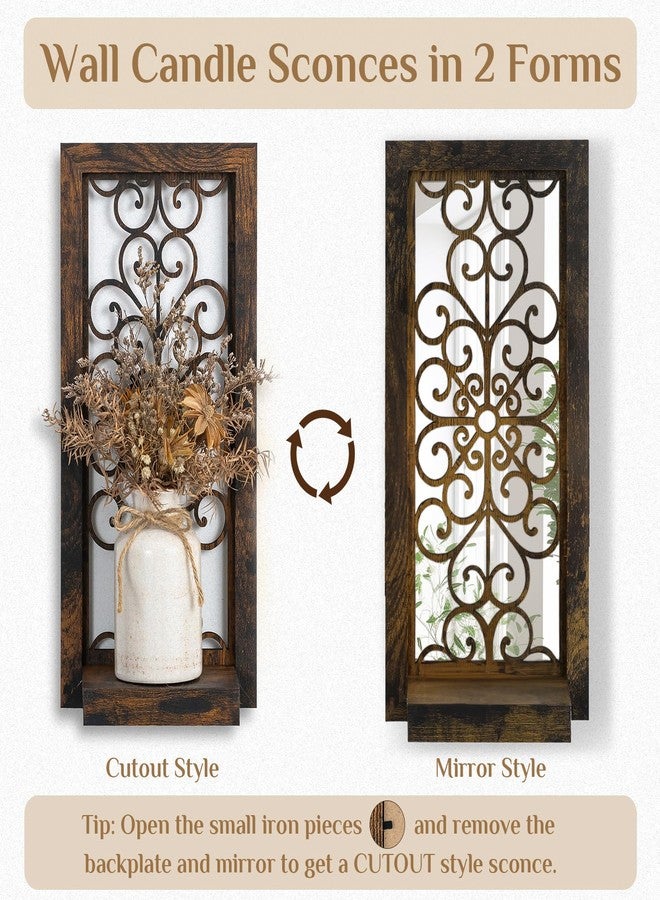 Walasis Farmhouse Wall Candle Holder Decor: Rustic Candle Sconces Set of Two for Pillar Candles - Brown Wooden Shelving for Fireplace Bathroom Hallway - Image 4
