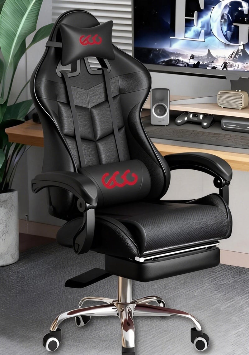 Egg Iron legged gaming Chair Adjustable Computer Chair Office PU Leather High Back Lumbar Support Comfortable Armrest Headrest 122x64x64 cm - Image 1