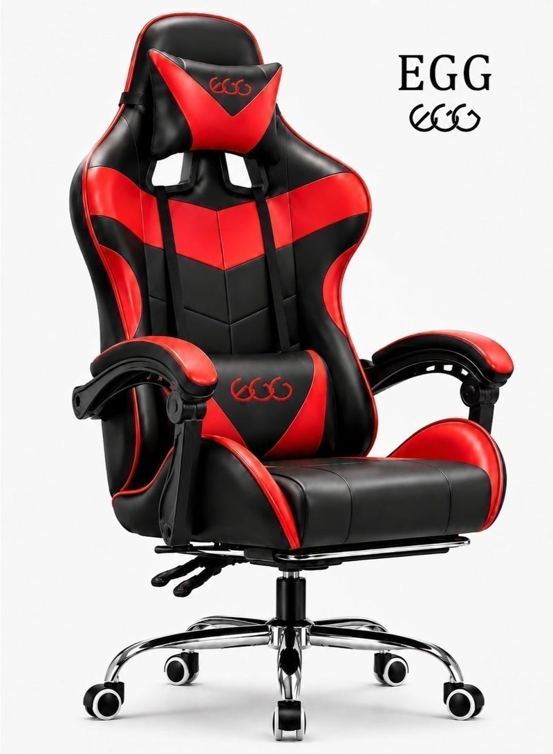 Egg Iron legged gaming Chair Adjustable Computer Chair Office PU Leather High Back Lumbar Support Comfortable Armrest Headrest 122x64x64 cm - Image 1