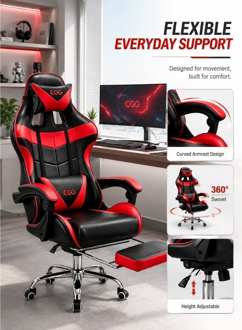 Egg Iron legged gaming Chair Adjustable Computer Chair Office PU Leather High Back Lumbar Support Comfortable Armrest Headrest 122x64x64 cm - Image 3