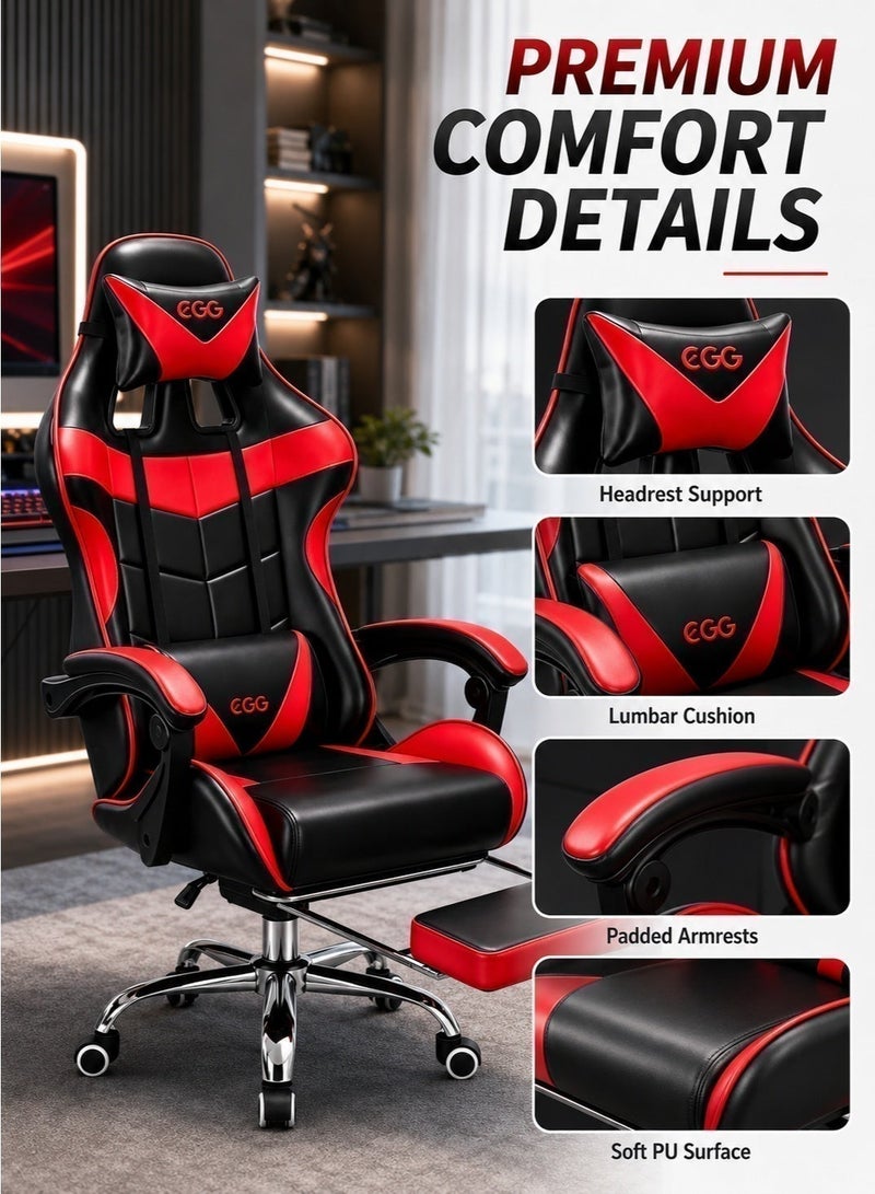 Egg Iron legged gaming Chair Adjustable Computer Chair Office PU Leather High Back Lumbar Support Comfortable Armrest Headrest 122x64x64 cm - Image 4