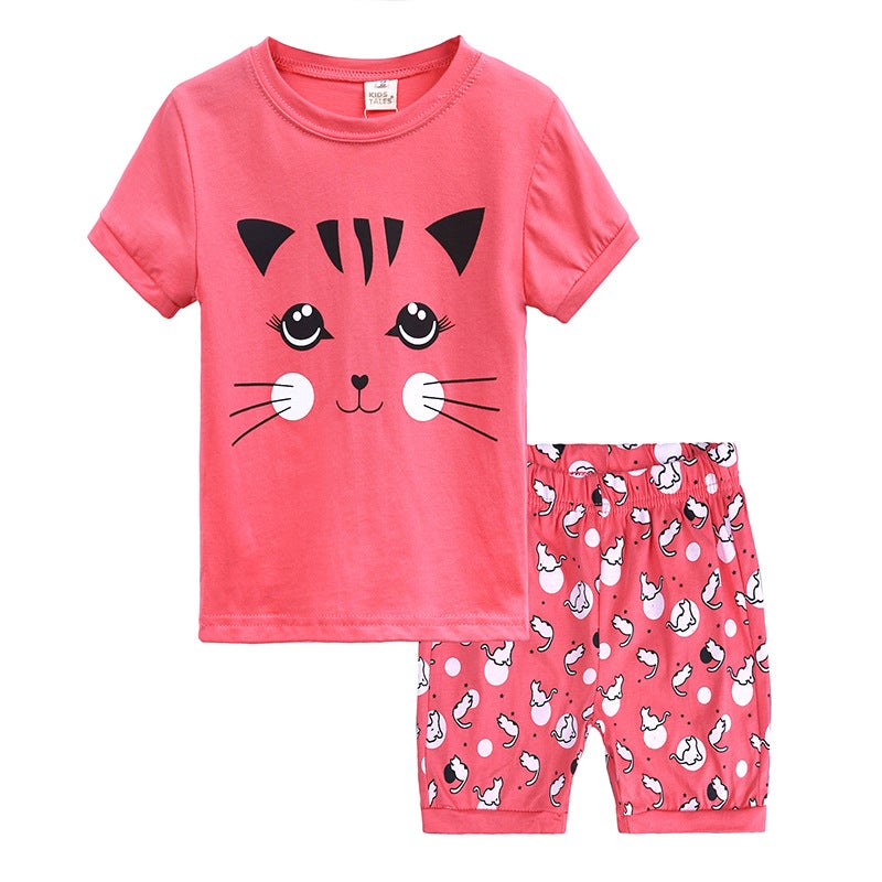 Style Ins Children'S Summer Set Two-Piece Cotton Children'S Clothing Baby Girl Children'S Cartoon Printing Set - Image 1