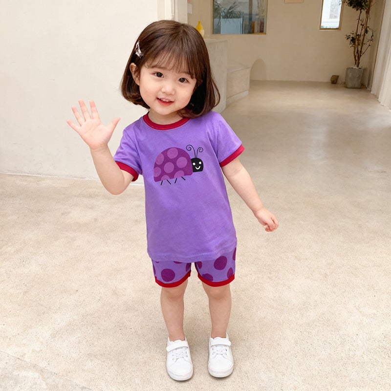 Style Ins Children'S Summer Set Two-Piece Cotton Children'S Clothing Baby Girl Children'S Cartoon Printing Set - Image 2