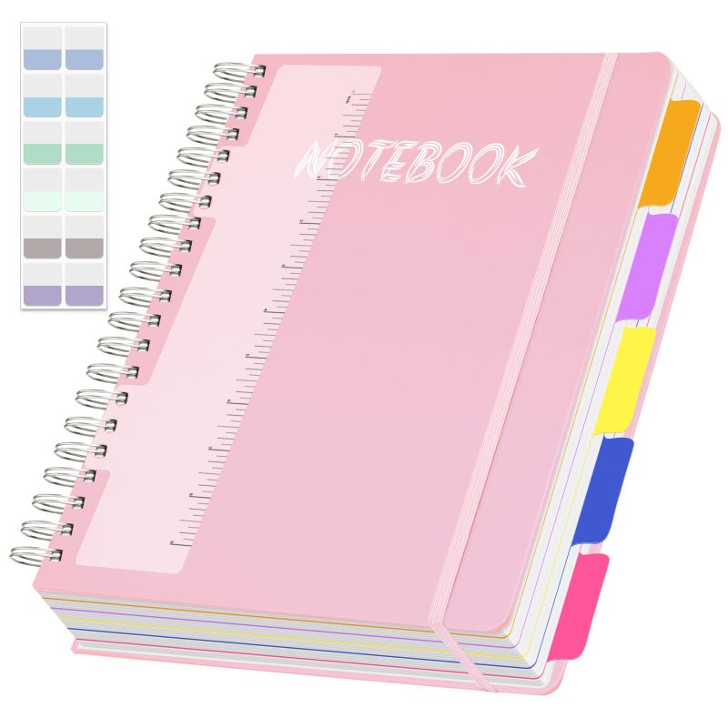 Ouzoustate Pink 5 Subject Notebook College Ruled 300 Pages Hardcover Spiral Notebook with Removable Dividers Tabs, 8.5" x 11" 100GSM Large A4 Lined Journal Notebooks for Work School - Image 1