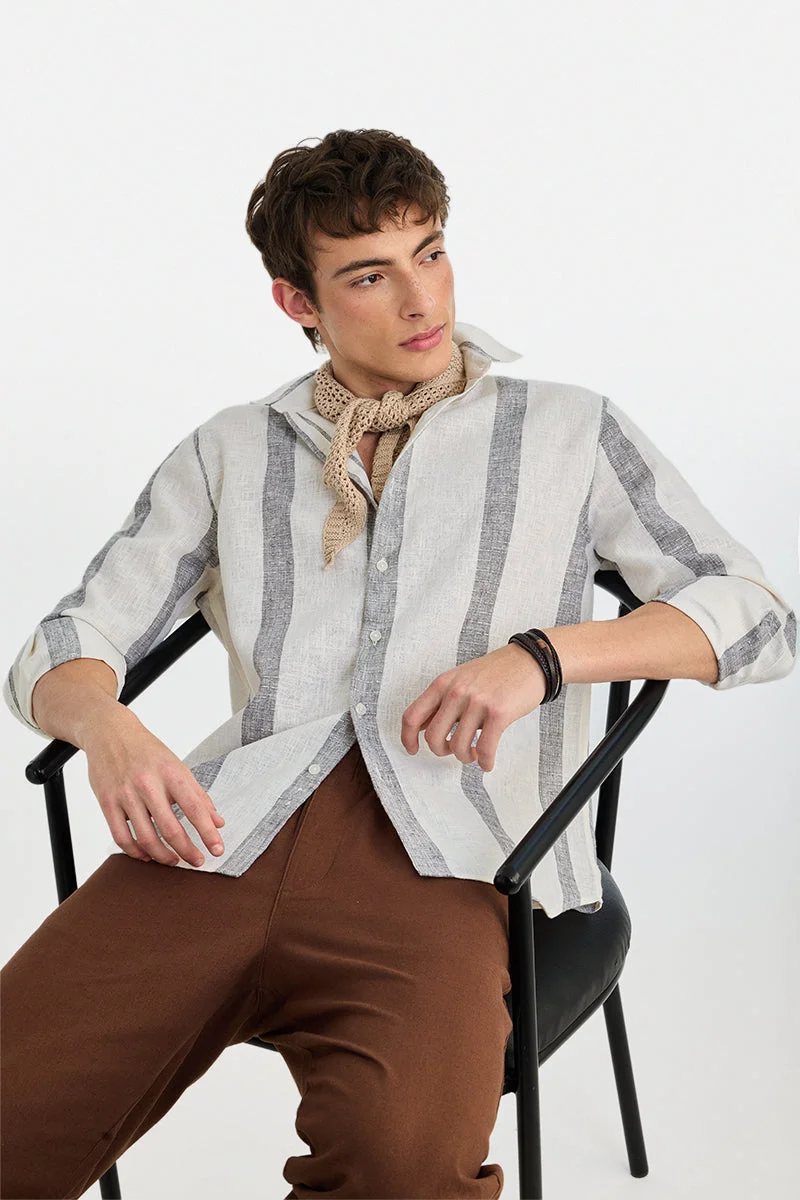 سنيتش Grey Striped Long Sleeve Regular Fit Shirt