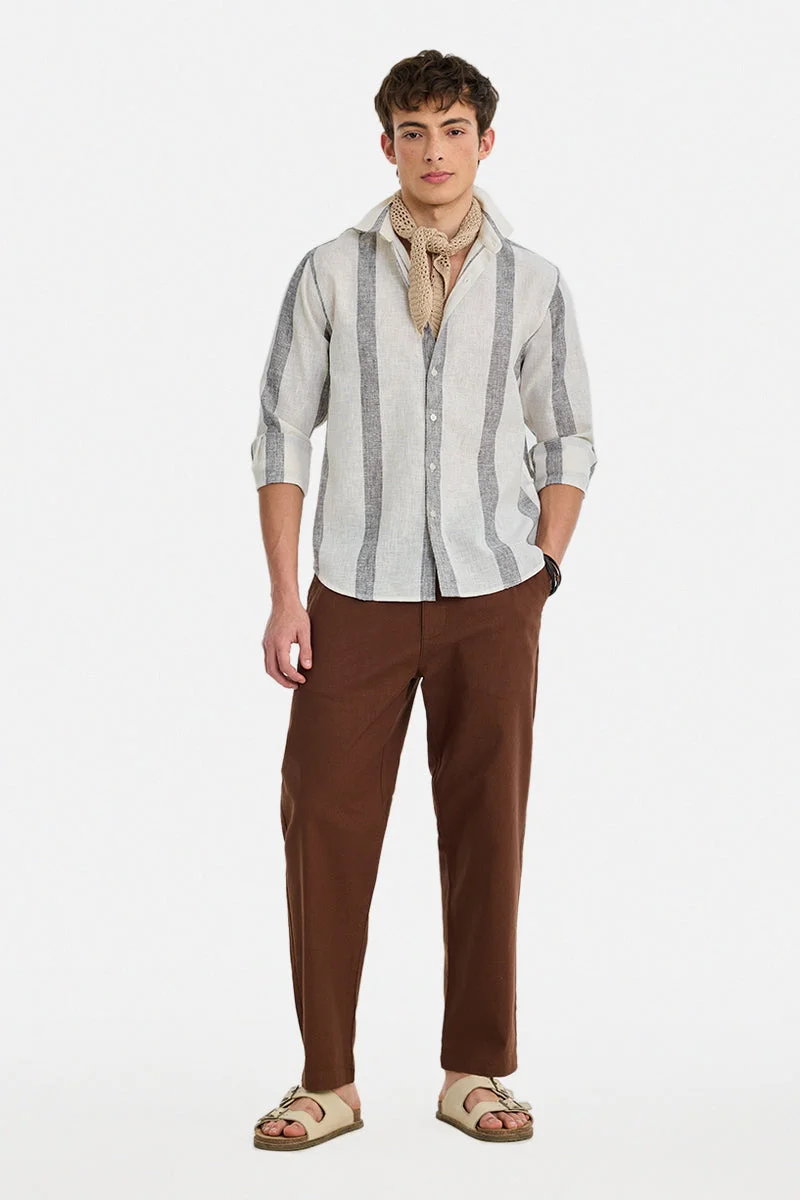 سنيتش Grey Striped Long Sleeve Regular Fit Shirt