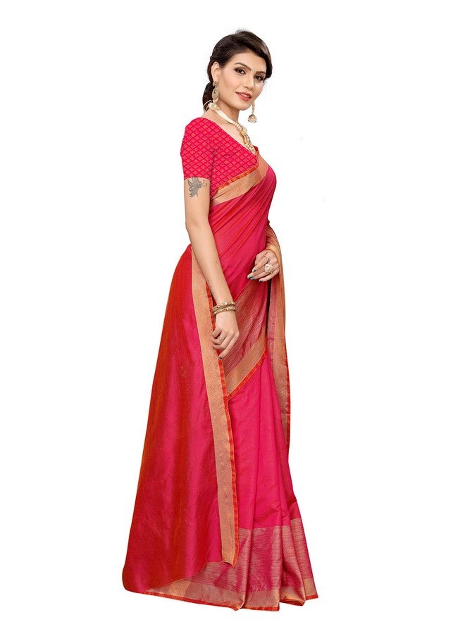 YASHIKA Yashika Women's Plain Weave Cotton Blend Saree With Attached Blouse (Sdpl-Chandrayaan Pink_Pink_Fs_Pink) - Image 3