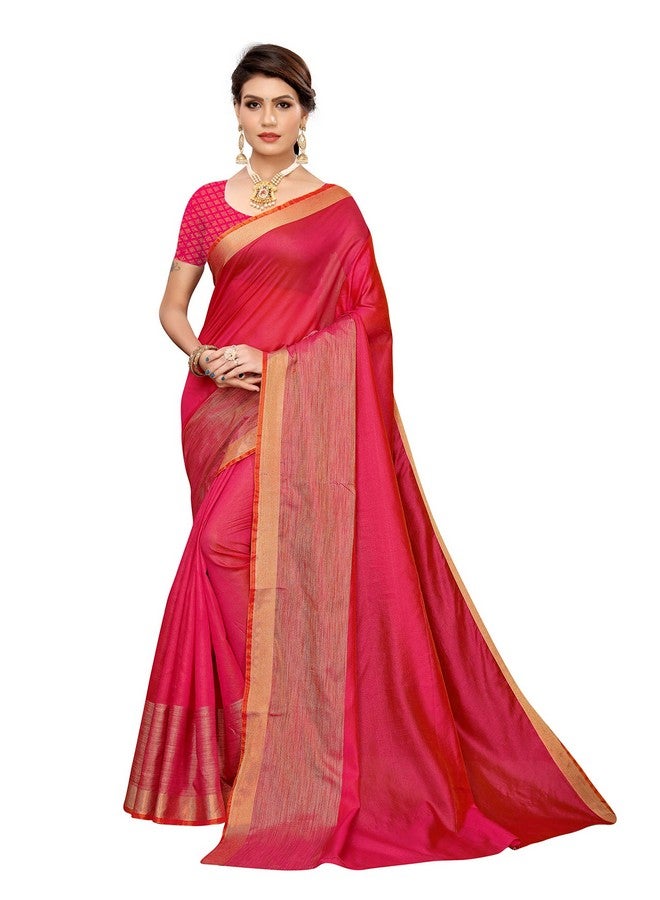 YASHIKA Yashika Women's Plain Weave Cotton Blend Saree With Attached Blouse (Sdpl-Chandrayaan Pink_Pink_Fs_Pink) - Image 1