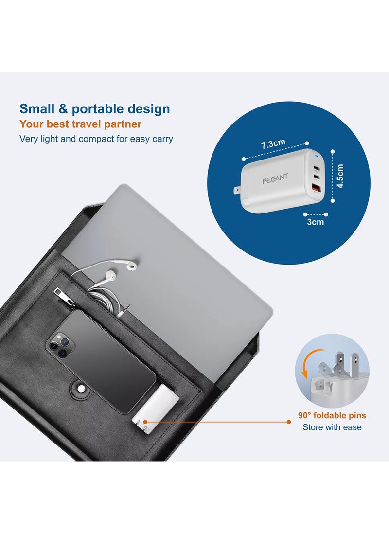 PEGANT 65W GaN USB-C Fast Charger with Power Delivery and Quick Charge, 2x USB-C 1x USB-A Ports  - Image 5