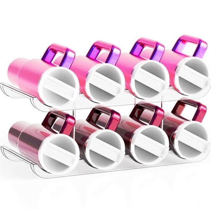 Yieach 2 Tier Water Bottle Holder for Cabinet,Acrylic Wine Rack and Stackable Water Bottle Organizer for Pantry - Waterbottle Organizer for 40 oz Stanley Cup Holder and Other Tumbler Organizers