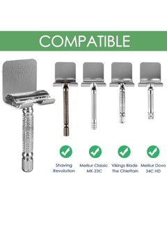 Linkidea 2 Pack Wall Mount Safety Razor Holder For Shower Self Adhesive Shaver Hook Hanger Stand Bathroom Wall Mounted Razor Holder Compatible With Vikings Merkur Double Edge Safety Razor  - Image 3