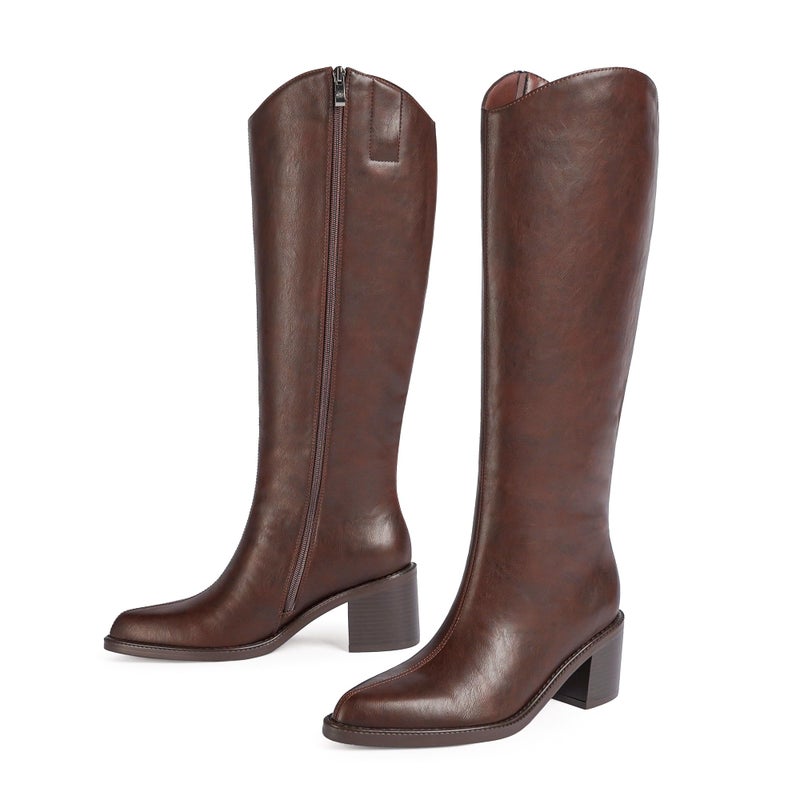 Modatope Women's Knee High Boots Pointed Toe Chunky Block Heel Tall Boots with Side Zipper Long Boot - Image 5