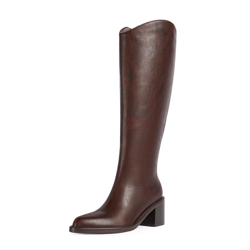 Modatope Women's Knee High Boots Pointed Toe Chunky Block Heel Tall Boots with Side Zipper Long Boot - Image 1