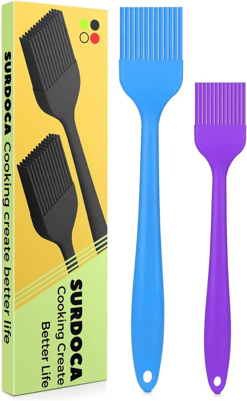 SURDOCA Silicone Pastry Basting Brush - 2Pcs 10 + 8 in Heat Resistant Brush for Baking Cooking Food, BPA Free Kitchen Brush for Sauce Butter Oil, Stainless Steel Core Design for Barbecue BBQ Grilling - Image 1
