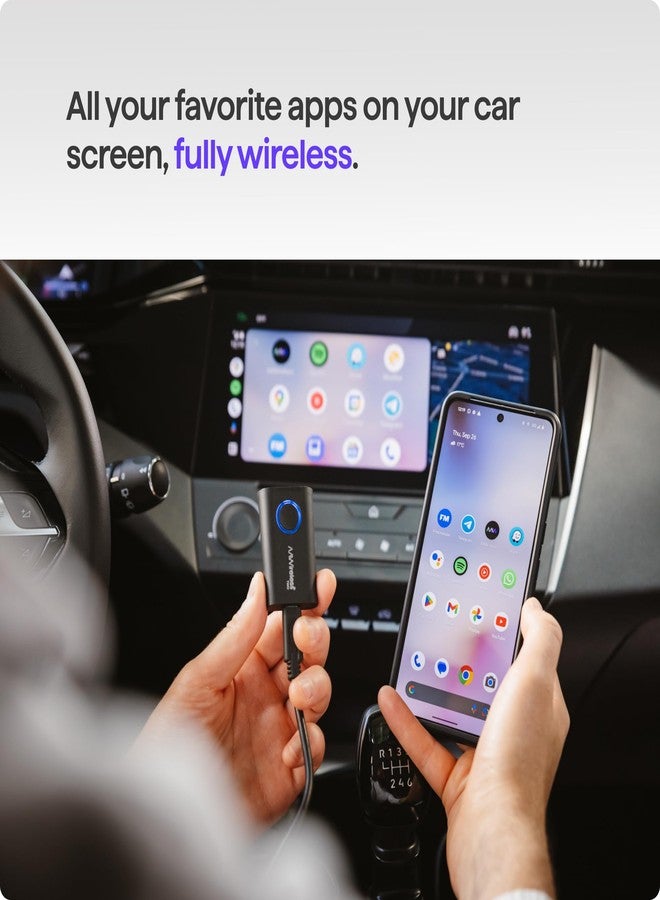 AAWireless TWO+ Compatible with Android Auto & Apple Carplay 2-in-1 Wireless Adapter | Wireless Connection via Bluetooth & WiFi | iPhone X+ & Android 11+ | Multifunctional Button | Made in Europe - Image 4