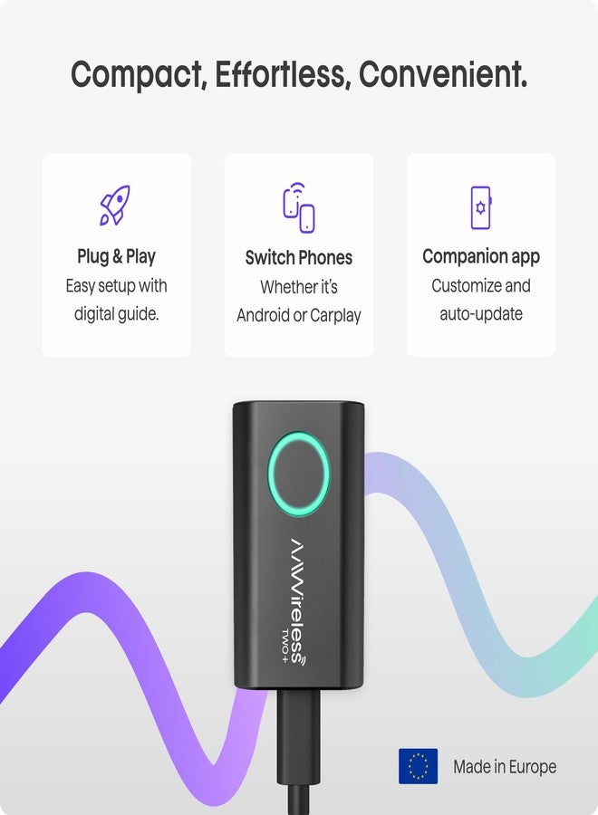 AAWireless TWO+ Compatible with Android Auto & Apple Carplay 2-in-1 Wireless Adapter | Wireless Connection via Bluetooth & WiFi | iPhone X+ & Android 11+ | Multifunctional Button | Made in Europe - Image 3