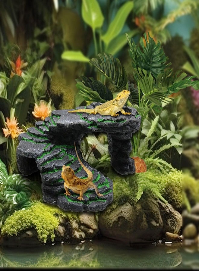 GOZILLA Basking Platform Step Ledge,Reptile Hideout Turtle Tank Accessories Decorations,Turtle Basking Platform Habitat for Turtle,Leopard Gecko and Bearded Dragon.(Black-M-Kit) - Image 5