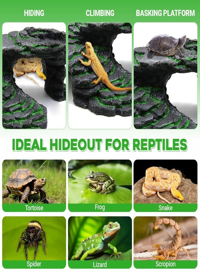 GOZILLA Basking Platform Step Ledge,Reptile Hideout Turtle Tank Accessories Decorations,Turtle Basking Platform Habitat for Turtle,Leopard Gecko and Bearded Dragon.(Black-M-Kit) - Image 2