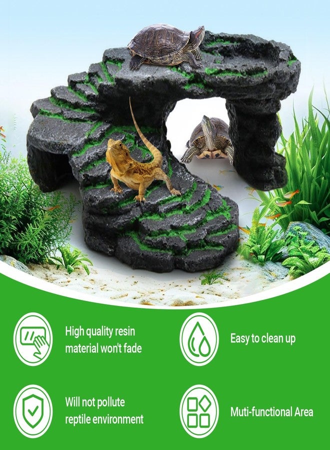 GOZILLA Basking Platform Step Ledge,Reptile Hideout Turtle Tank Accessories Decorations,Turtle Basking Platform Habitat for Turtle,Leopard Gecko and Bearded Dragon.(Black-M-Kit) - Image 4