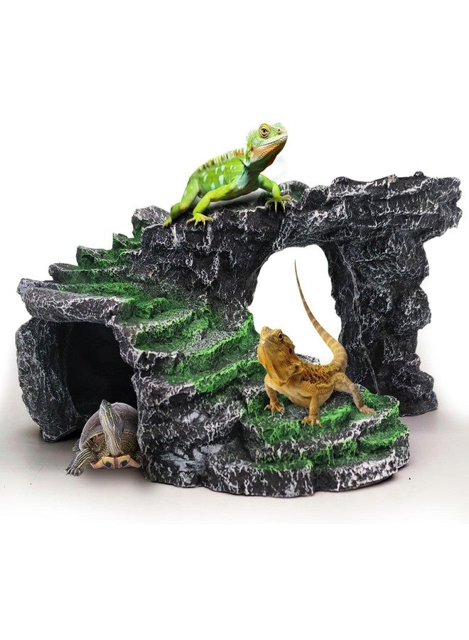GOZILLA Basking Platform Step Ledge,Reptile Hideout Turtle Tank Accessories Decorations,Turtle Basking Platform Habitat for Turtle,Leopard Gecko and Bearded Dragon.(Black-M-Kit) - Image 1