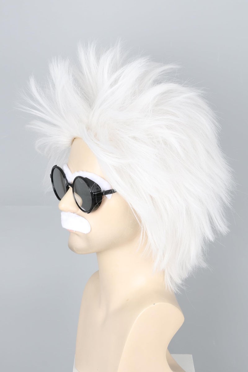 LeMarnia White Mad Scientist Wig and Beard Eyebrows Old Man Costume Wig Halloween Cosplay Wig - Image 3