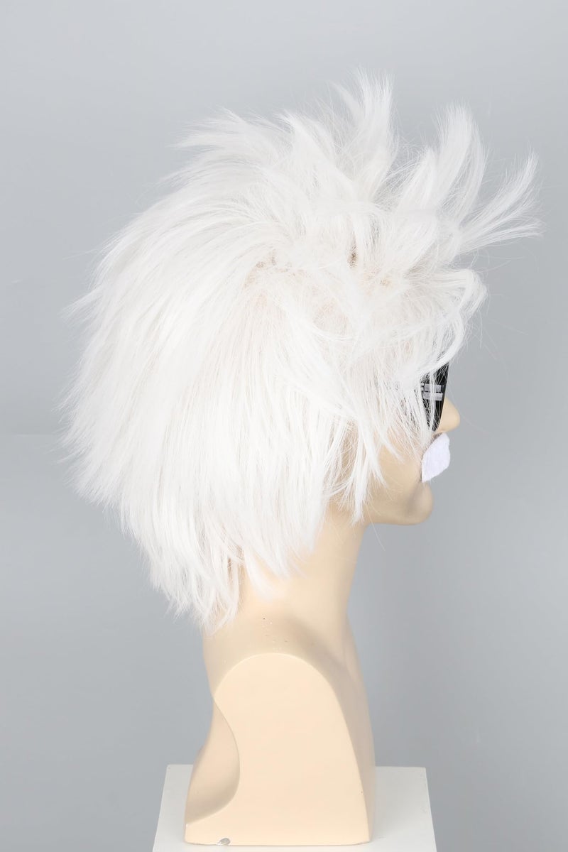 LeMarnia White Mad Scientist Wig and Beard Eyebrows Old Man Costume Wig Halloween Cosplay Wig - Image 4