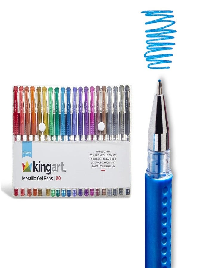 KINGART Metallic Rollerball Gel Pens, Set of 20 Shiny Colors with Soft-Grip Comfort, XL Ink Cartridge - Ink, Great for All Ages, Writing, Coloring, Doodling, Scrapbooking, Journaling & More - Image 1
