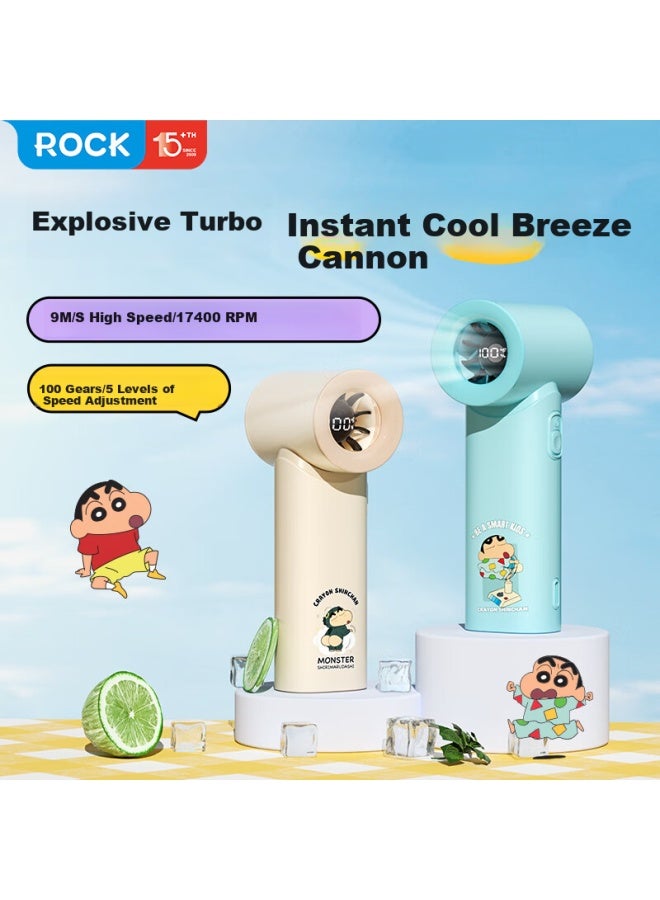 Rock Crayon Shin-chan Handheld Fan With Turbo Powerful Cooling, Portable Silent Mini Usb Fan With Digital Display, Super Long Battery Life, Cute Cooling Artifact In Rice White - Image 1