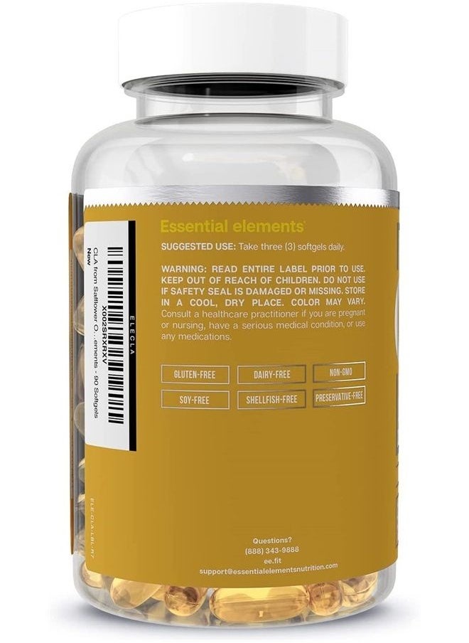 CLA from Safflower Oil - 2400 mg Conjugated Linoleic Acid | Essential Elements - 90 Softgels
