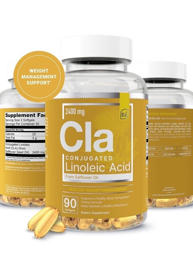CLA from Safflower Oil - 2400 mg Conjugated Linoleic Acid | Essential Elements - 90 Softgels