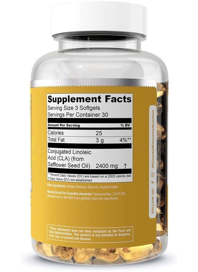CLA from Safflower Oil - 2400 mg Conjugated Linoleic Acid | Essential Elements - 90 Softgels