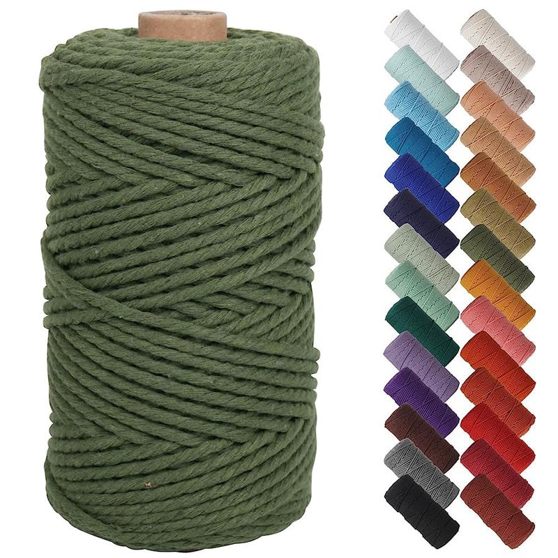 NOANTA Olive Green Macrame Cord 3mm x 109yards Colored Macrame Rope Cotton Rope Macrame Yarn Colorful Cotton Craft Cord for Wall Hanging Plant Hangers Crafts Knitting
