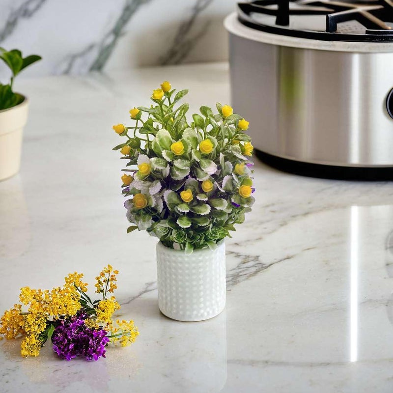 Madhav Enterprises Artificial Plants for Home Decor with Pot Yellow Flowers Grass Balls Aesthetic Room Decor Items for Living Room Bedroom Fake Plants for Office Reception Tabletop RVAP6 - Image 4