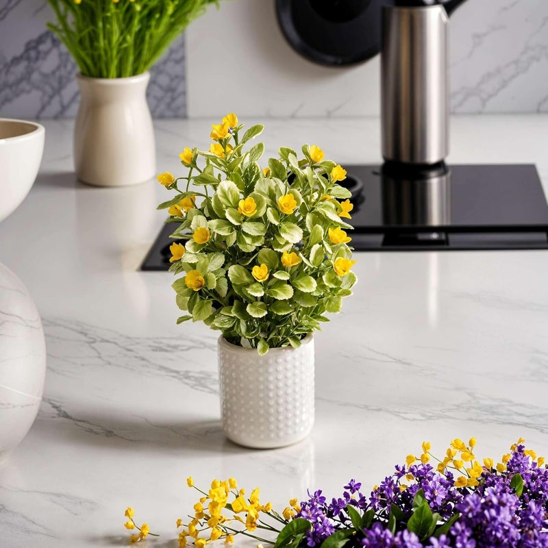 Madhav Enterprises Artificial Plants for Home Decor with Pot Yellow Flowers Grass Balls Aesthetic Room Decor Items for Living Room Bedroom Fake Plants for Office Reception Tabletop RVAP6 - Image 3