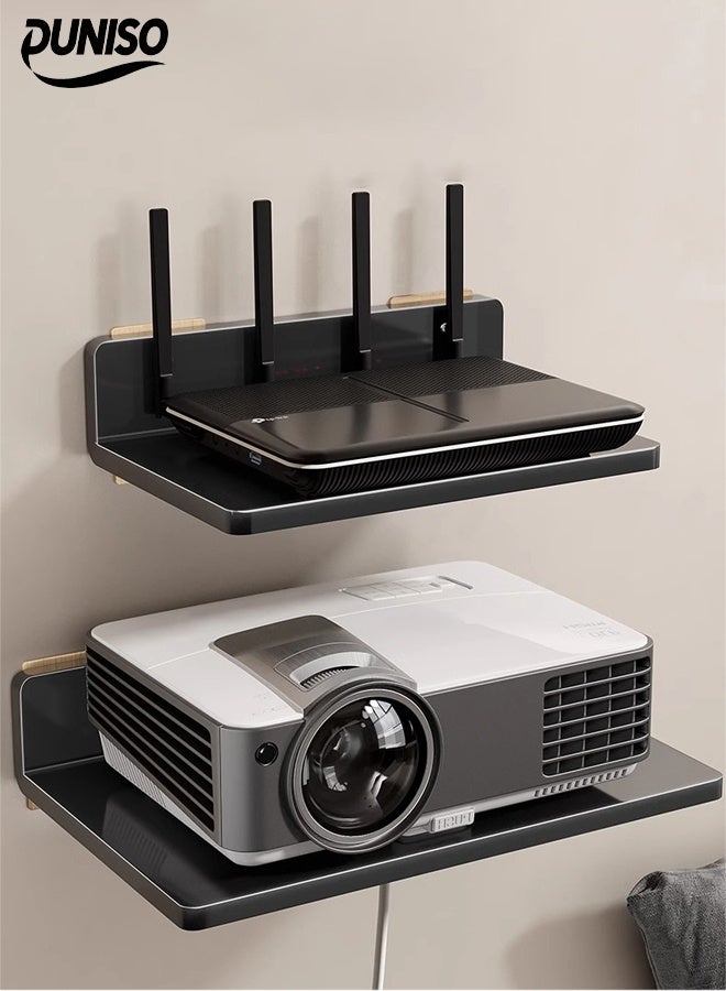 DUNISO 2 Pcs Wireless Wifi Router Shelf Storage Racks，Wall Mounted Projector Shelf， Floating Wall Shelf Holder，Durable and Sturdy, No Need to Drill Holes，for Router, Mini Projector, TV Box, Speaker - Image 1