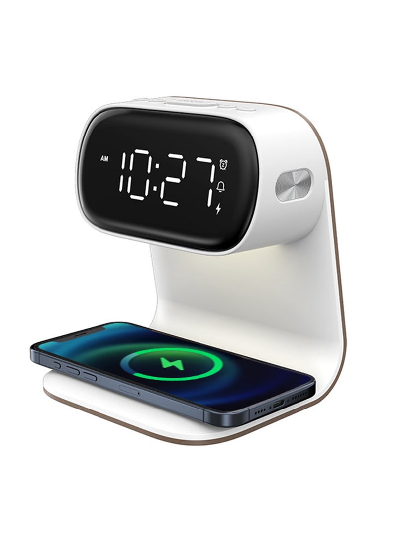 Jourvent - Multi-Function LED Alarm Clock with Wireless Charger & Night Light, Adjustable Brightness Display, White - Image 1