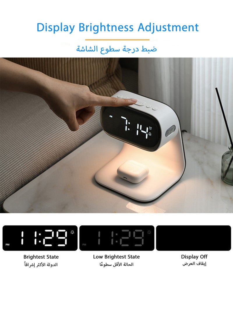 Jourvent - Multi-Function LED Alarm Clock with Wireless Charger & Night Light, Adjustable Brightness Display, White - Image 1