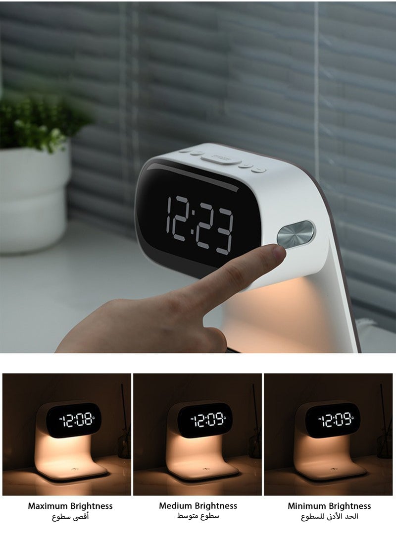 Jourvent - Multi-Function LED Alarm Clock with Wireless Charger & Night Light, Adjustable Brightness Display, White - Image 1