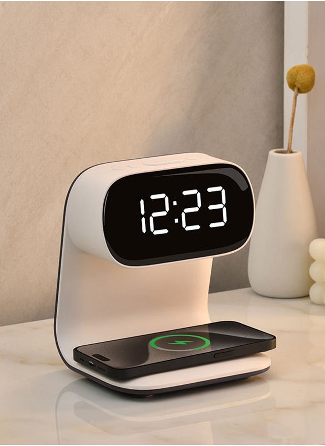Jourvent - Multi-Function LED Alarm Clock with Wireless Charger & Night Light, Adjustable Brightness Display, White - Image 1